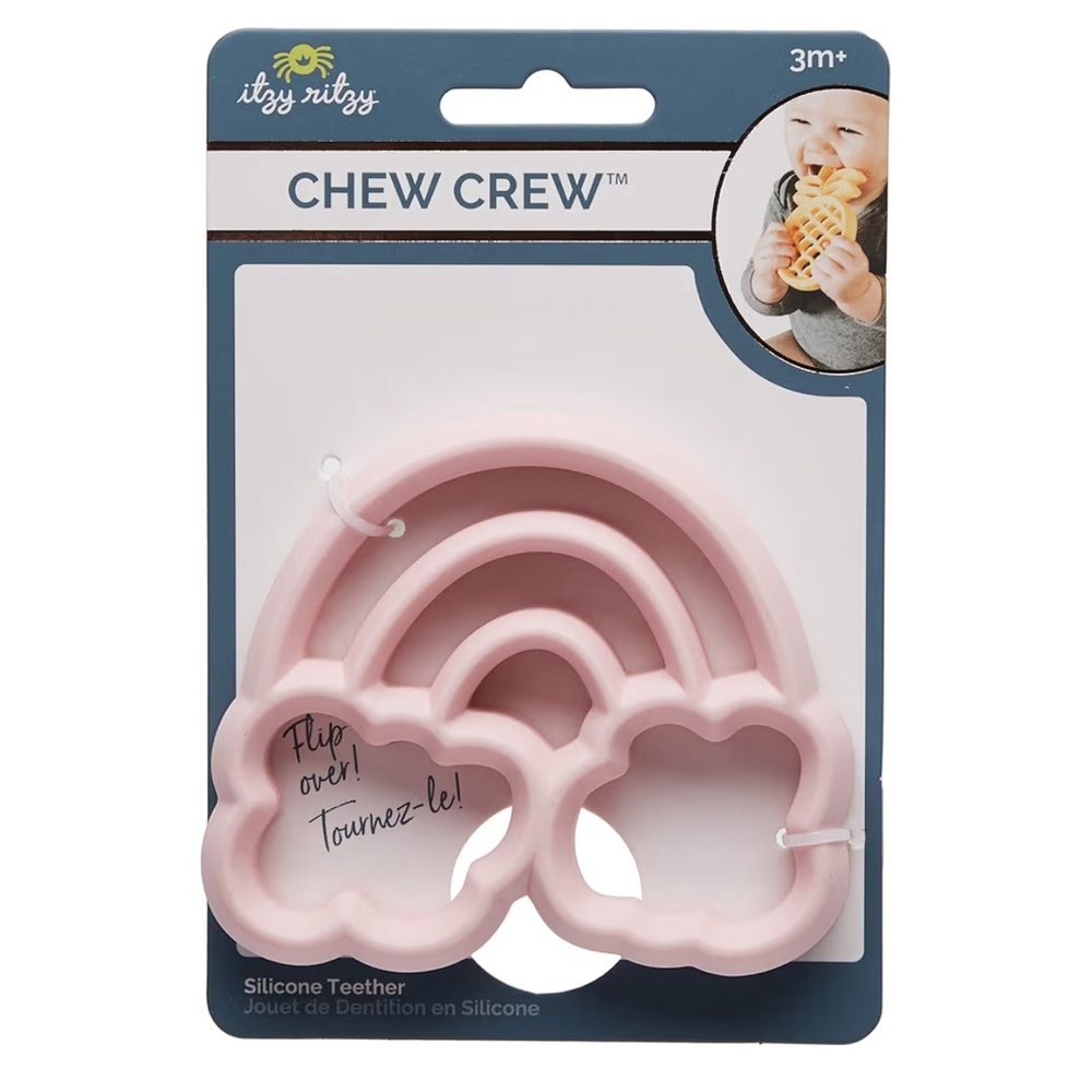 BNIP ITSY RITZY CHEW BABY PINK RAINBOW SILICONE TEETHER FOR BABIES 3…